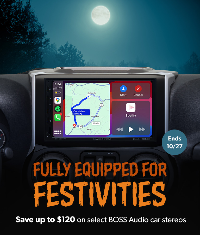 Fully equipped for festivities. Save up to $120 on our selection of BOSS Audio car stereos. Ends 10/27.