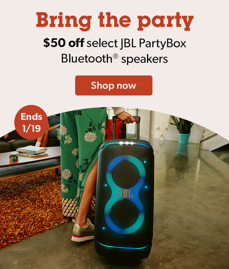 Bring the party. $50 off select JBL PartyBox Bluetooth speakers. Ends 1/19.